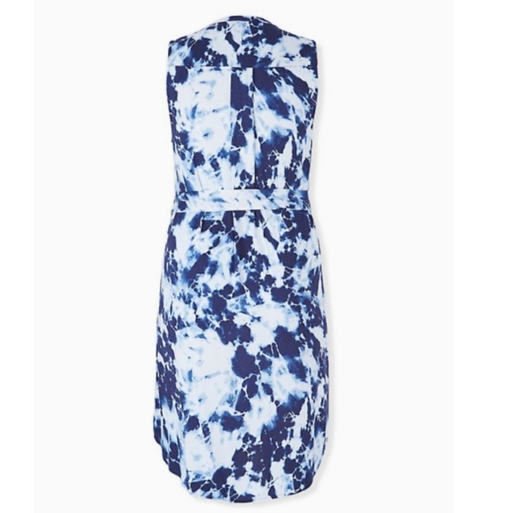 Torrid 1X XL Shirt Challis Dress Blue Tie Dye Button Front Boho Stretch Plus NWT - Picture 2 of 4
